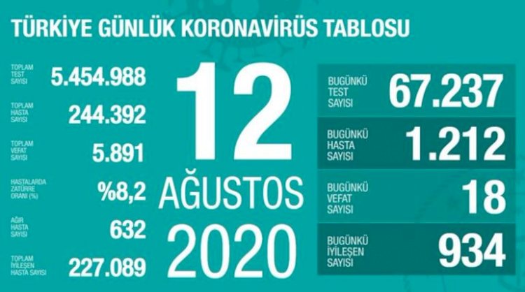 12 Ağustos korona tablosu ve vaka sayısı Sağlık Bakanı Fahrettin Koca tarafından açıklandı!1
